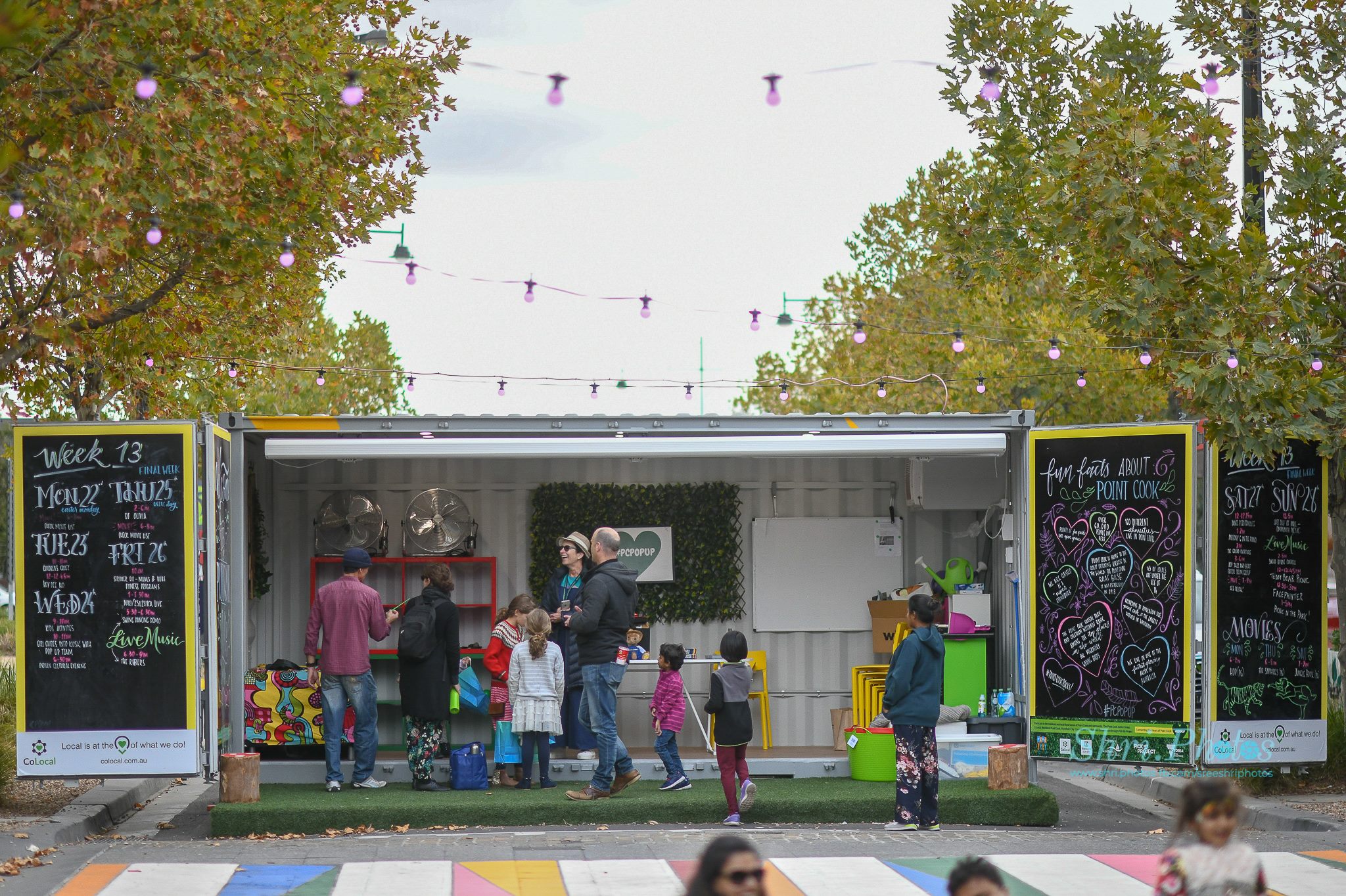 Point Cook Pop Up Park Shipping Container with signage on left and right sides